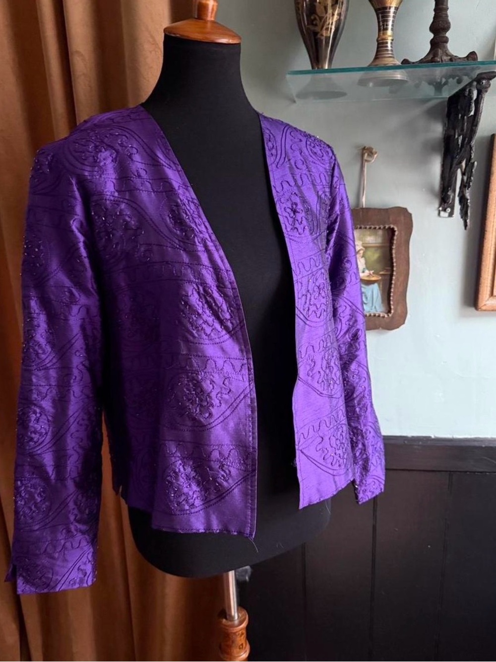 Purple Embroidered Open-Front Women's Jacket
